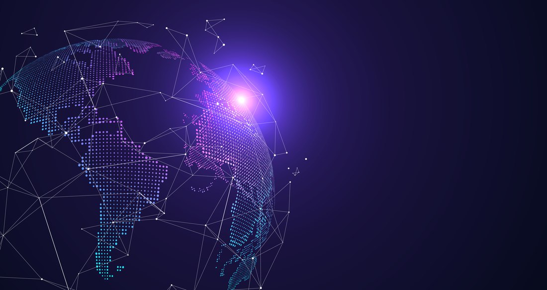 A glowing digital globe representing Bizacharya's global business network